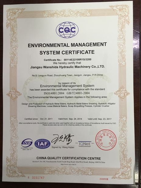 CHINA Jiangsu Wanshida Hydraulic Machinery Co., Ltd Certificações